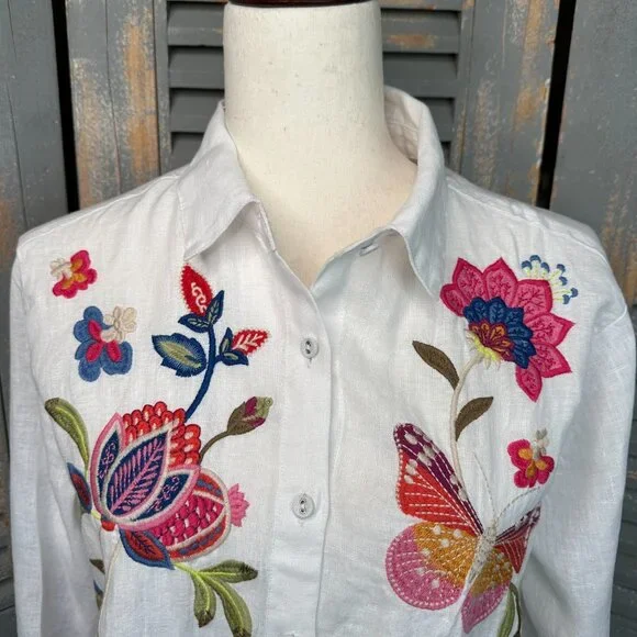 Johnny Was Gracey Linen Oversized Shirt White Sz S - Picture 3 of 15